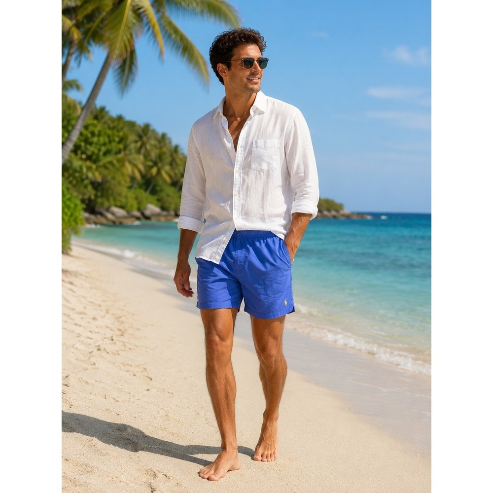 Polo Ralph Lauren Blue Swim Trunks Mens XLarge Lined Beachy Vacation Yellow Pony